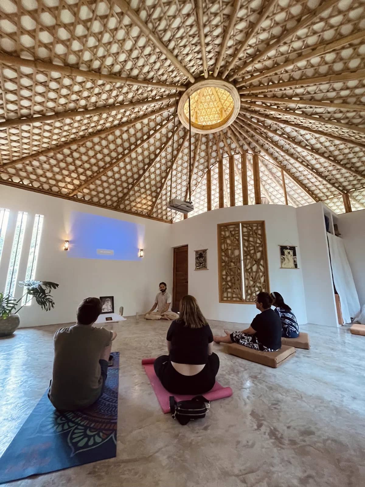 A morning meditation session under the Fibonacci dome at Mauna Tulum